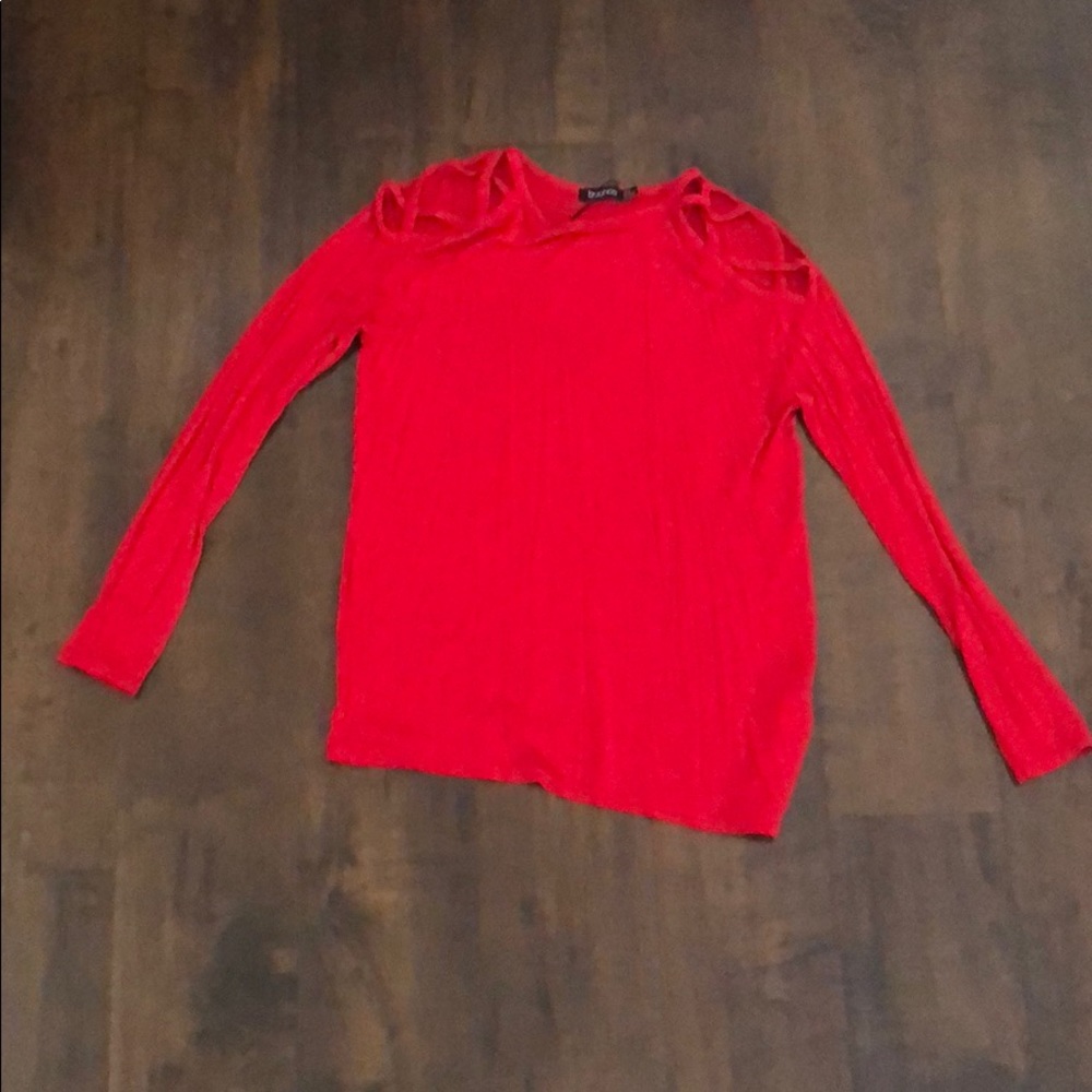 Cris-cross cold shoulder long sleeve blouse